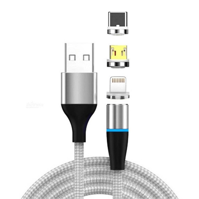 Lightning + Type-C + Micro USB Câble Magnétique Charge Rapide 2m 3A (Argent) à 15,95 €