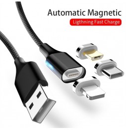 Lightning + Type-C + Micro USB Snellaad Magnetische Kabel 2m 3A (Zwart) voor 16,95 €