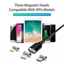 Lightning + Type-C + Micro USB Câble Magnétique Charge Rapide 2m 5A (Noir) à 16,95 €