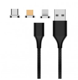 Lightning + Type-C + Micro USB Snellaad Magnetische Kabel 2m 3A (Zwart) voor 16,95 €