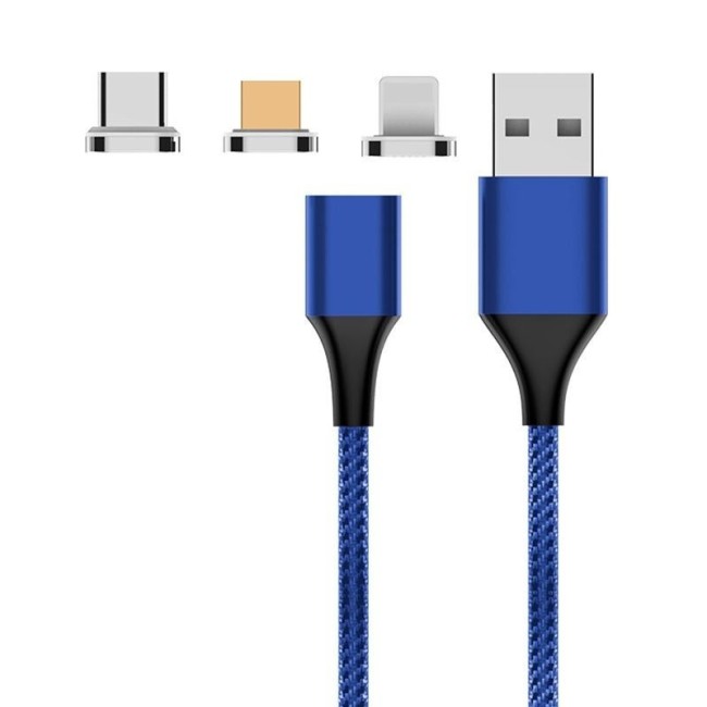 Lightning + Type-C + Micro-USB Schnelllade Magnetische kabel 2m 5A (Blau) für 16,95 €