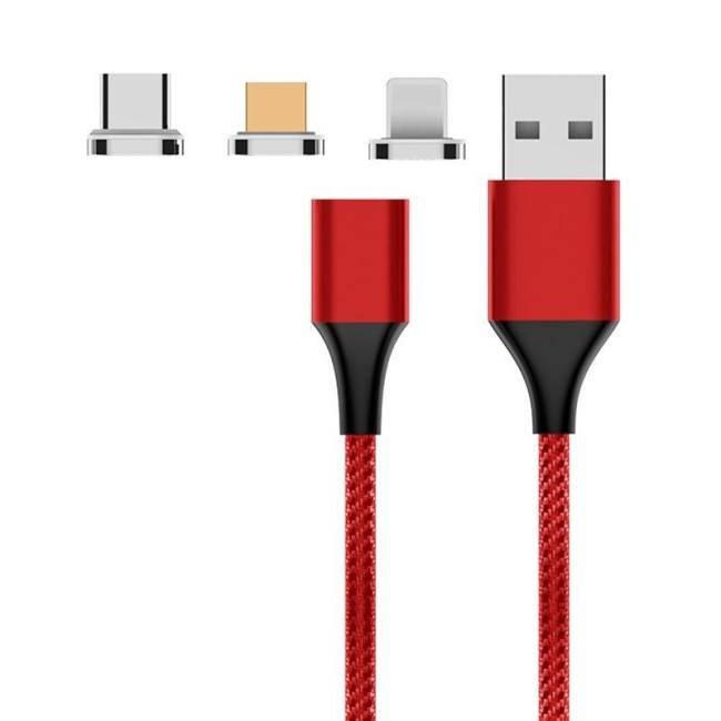 Lightning + Type-C + Micro-USB Schnelllade Magnetische kabel 2m 5A (Rot) für 16,95 €