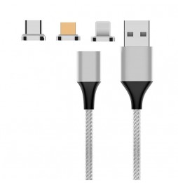 Lightning + Type-C + Micro USB Câble Magnétique Charge Rapide 2m 5A (Argent) à 16,95 €
