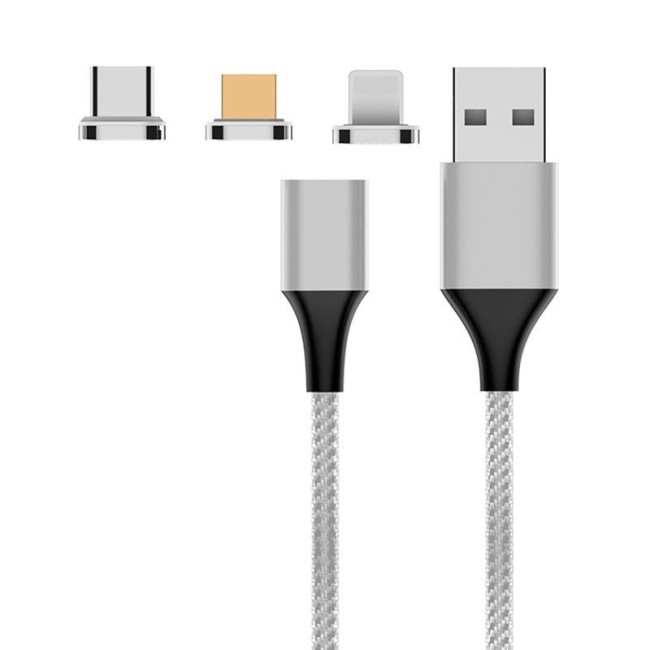 Lightning + Type-C + Micro USB Fast Charge Magnetic Cable 2m 5A (Silver) at 16,95 €