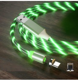 Câble Magnétique Lumineux Lightning + Type-C pour iPhone, Samsung, Huawei, Xiaomi... 1m (Green) à 17,95 €