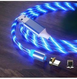 Câble Magnétique Lumineux Lightning + Type-C pour iPhone, Samsung, Huawei, Xiaomi... 1m (Blue) à 17,95 €