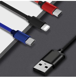 3 in 1 USB to 8 Pin + Type-C / USB-C + Micro USB Color Braided Charging Cable, Cable Length: 1.2m voor 16,50 €