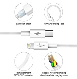 Câble charge rapide USB-C / Type-C vers Lightning 2m 25W 3A à 14,95 €