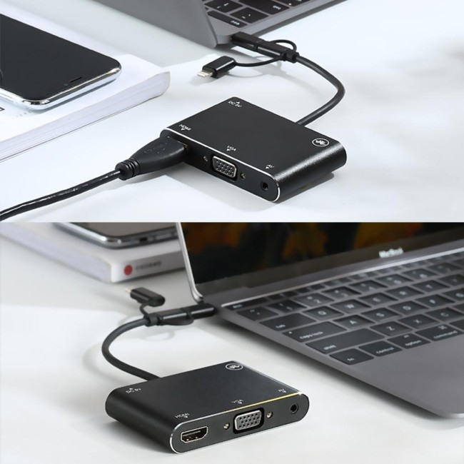 Bluetooth + HDMI + VGA + AV auf Lightning / USB-C / Typ-C / Micro-USB Adapter