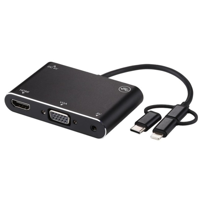 Bluetooth + HDMI + VGA + AV to Lightning / USB-C / Type-C / Micro USB Adapter