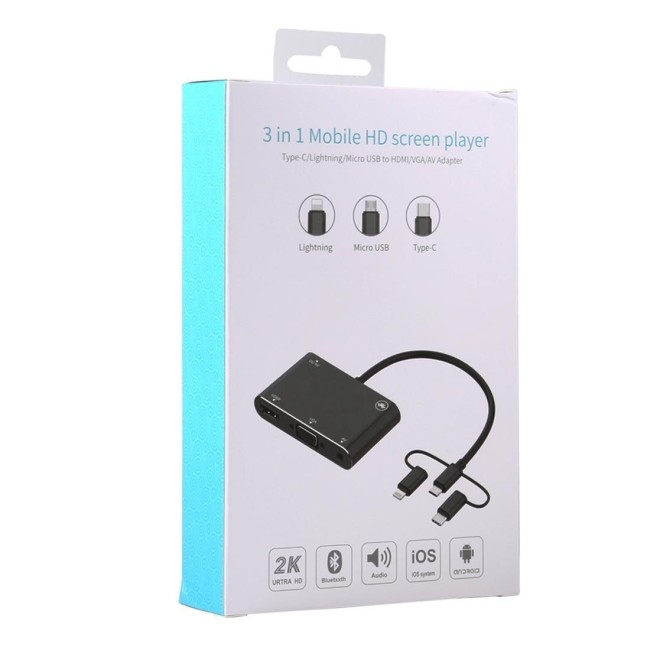 Bluetooth + HDMI + VGA + AV auf Lightning / USB-C / Typ-C / Micro-USB Adapter