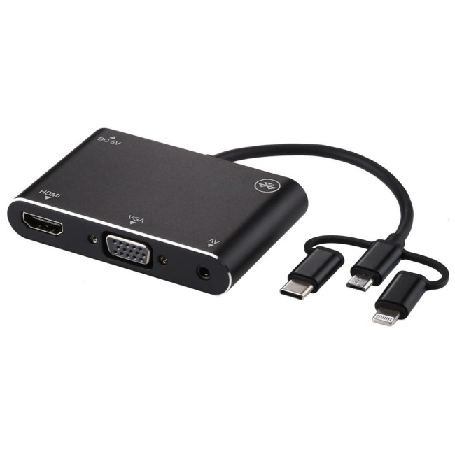 Bluetooth + HDMI + VGA + AV naar Lightning / USB-C / Type-C / Micro USB adapter voor 44,95 €