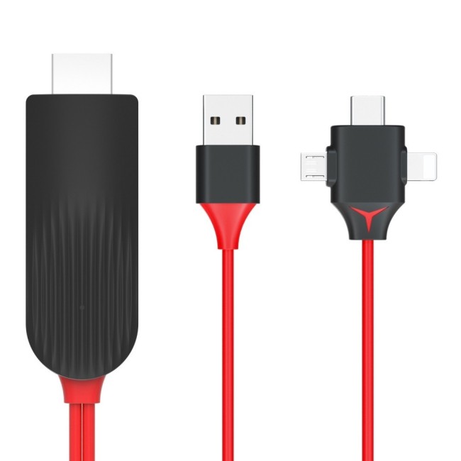 Lightning + USB-C / Type-C + Micro USB naar HDMI kabel (2m) voor 28,31 €