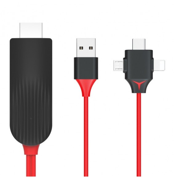 Lightning + USB-C / Type-C + Micro USB to HDMI Cable (2m)