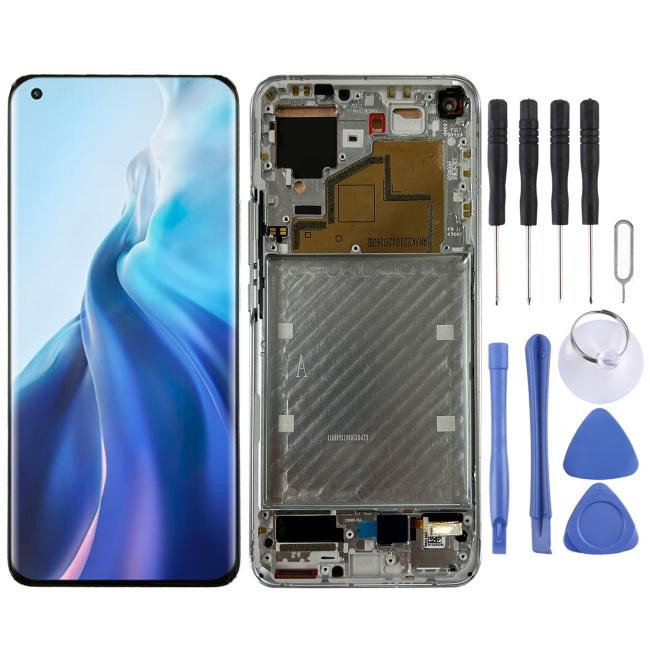 Original screen with frame for Xiaomi Mi 11 M2011K2C, M2011K2G (Silver)